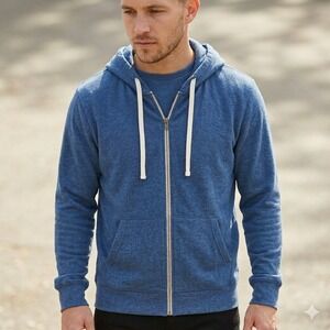 Marine Layer Corbet Quilted Full Zip Hoodie Mens Large Blue Cotton